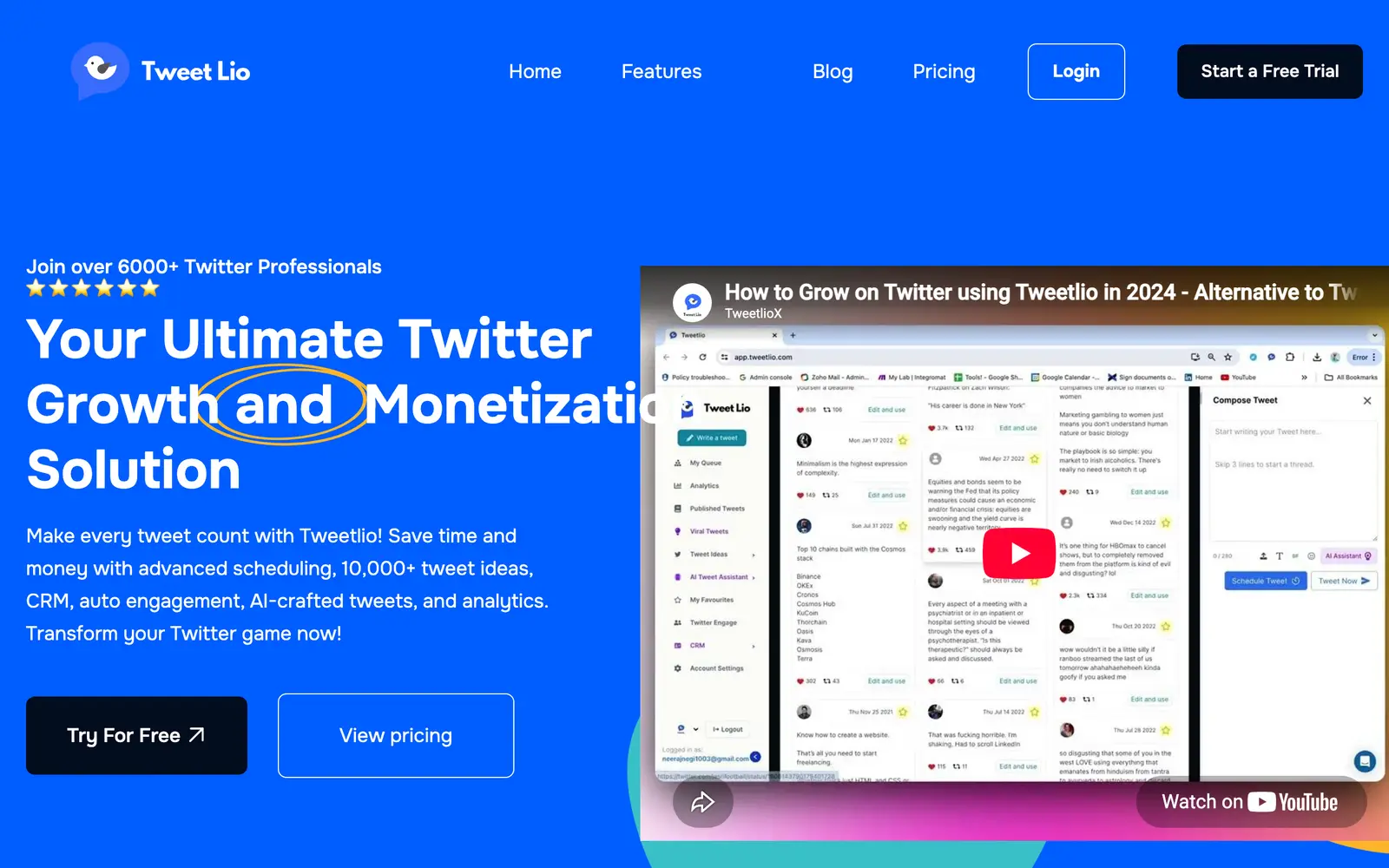 Screenshot of the Tweetlio website