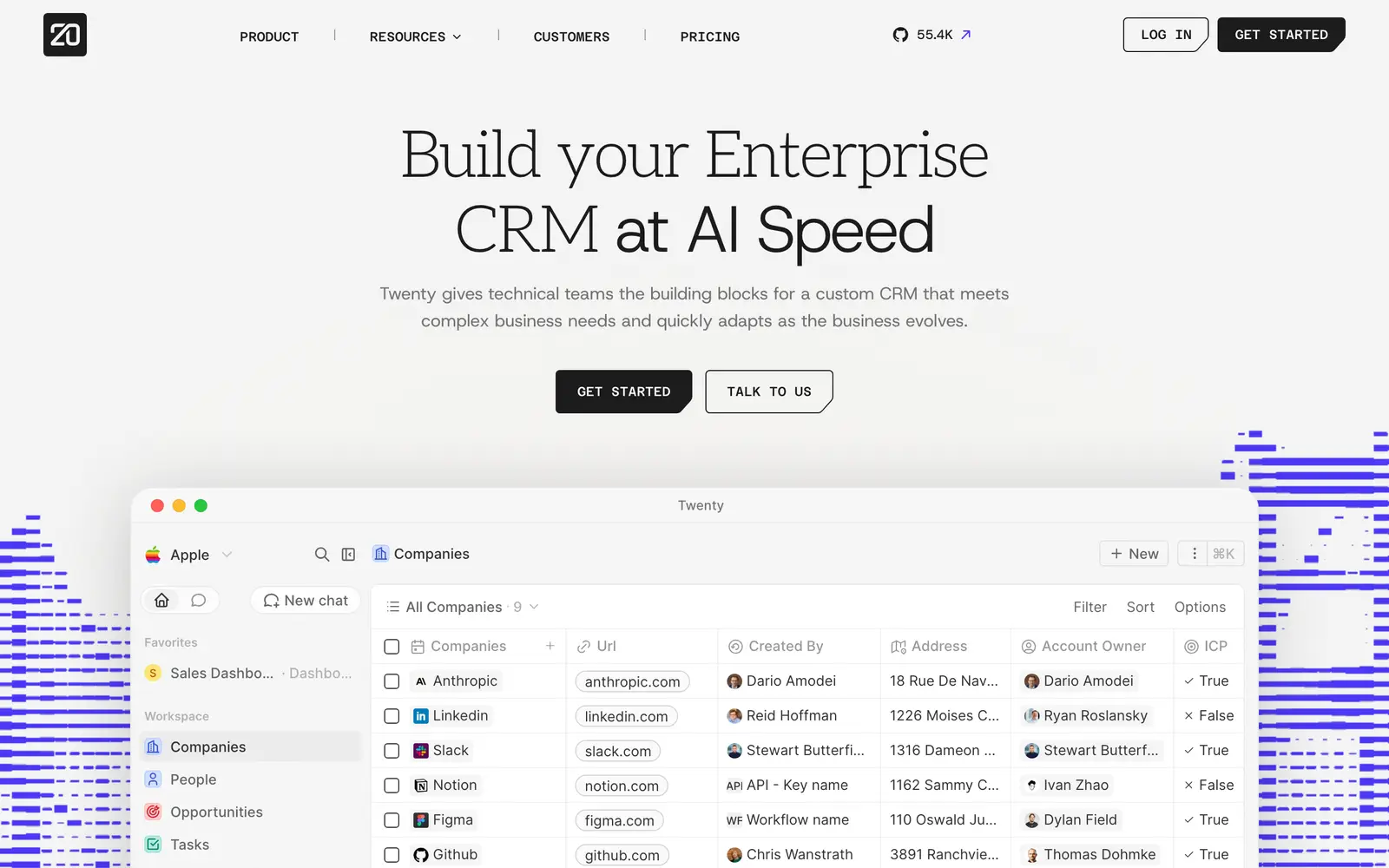 Screenshot of the Twenty website