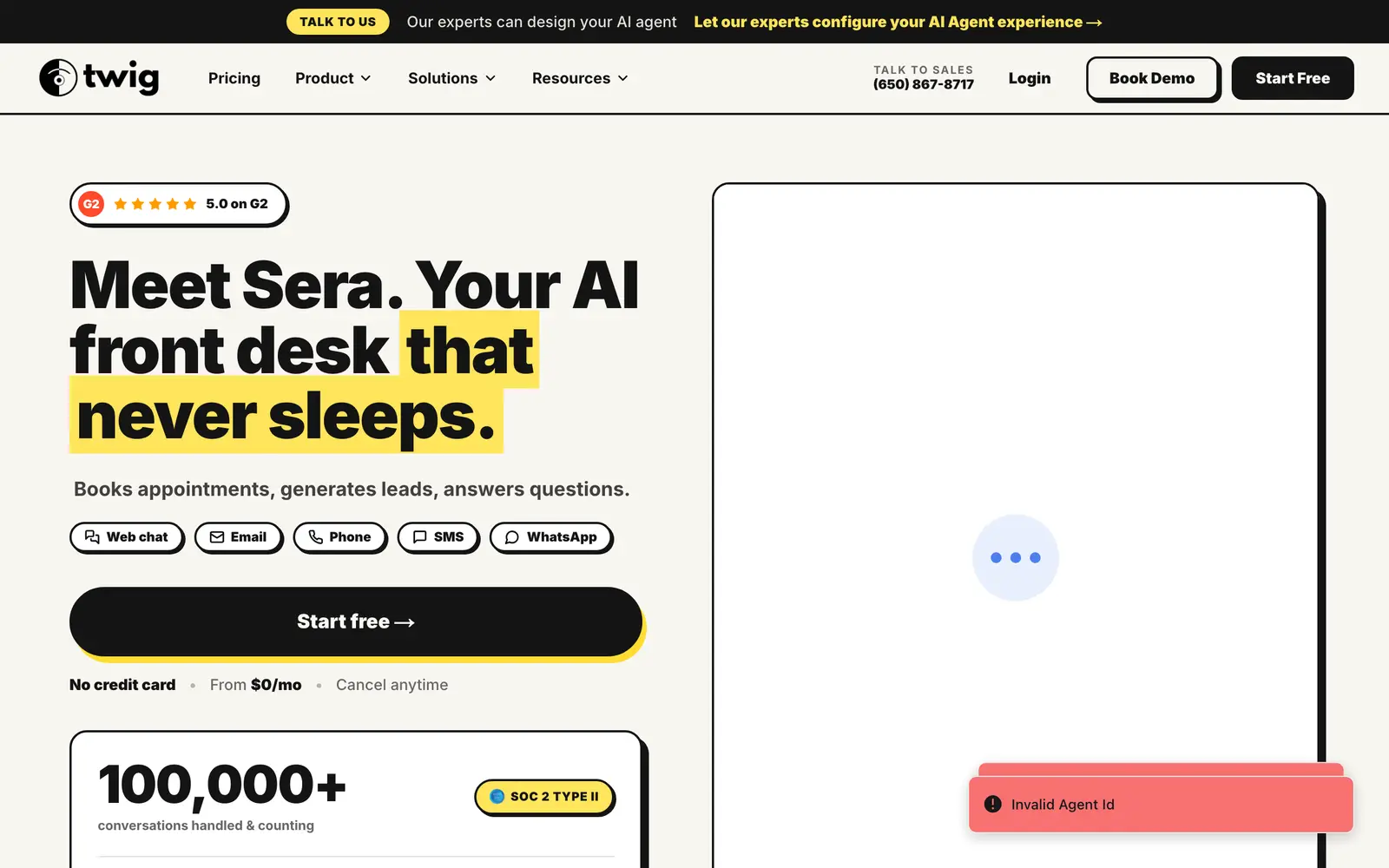 Screenshot of the Twig AI website