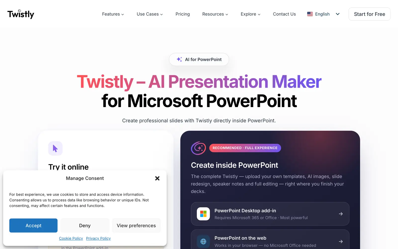 Screenshot of the Twistly website