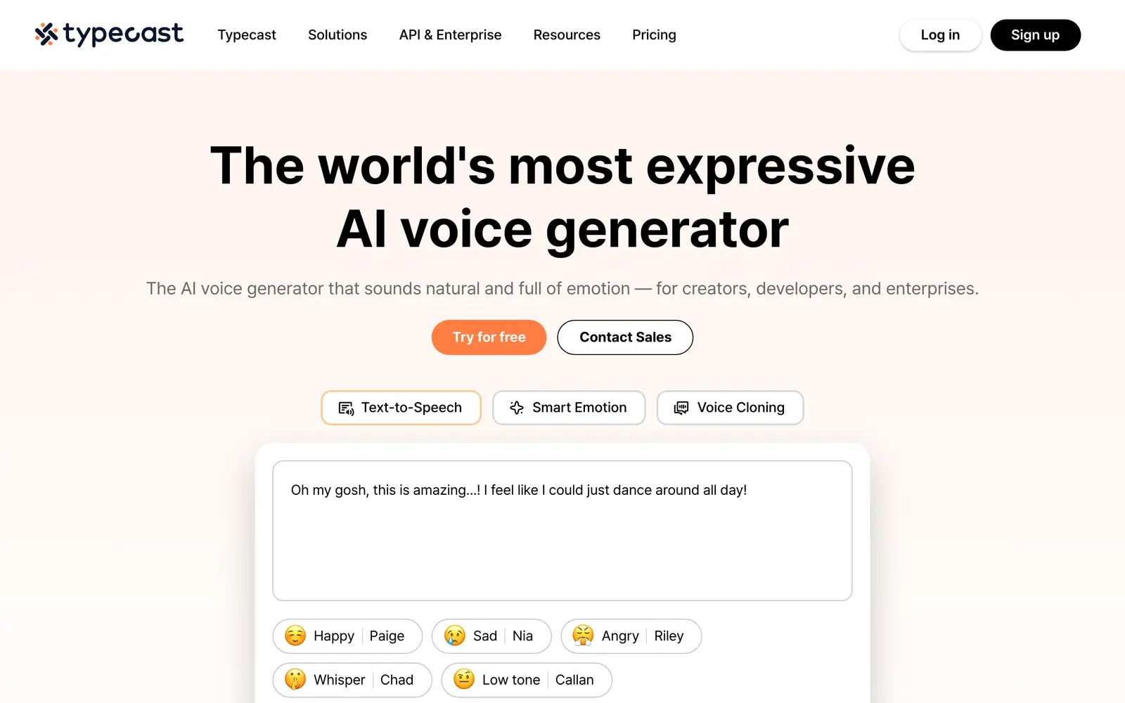 Screenshot of the Typecast website