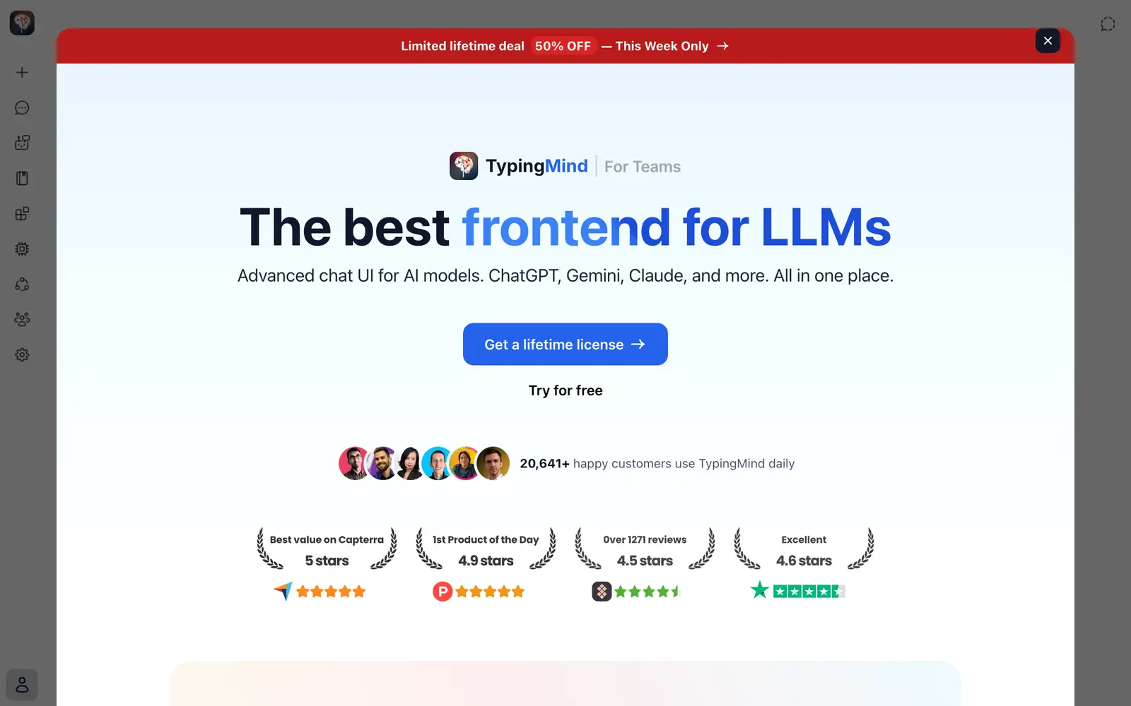 Screenshot of the TypingMind website