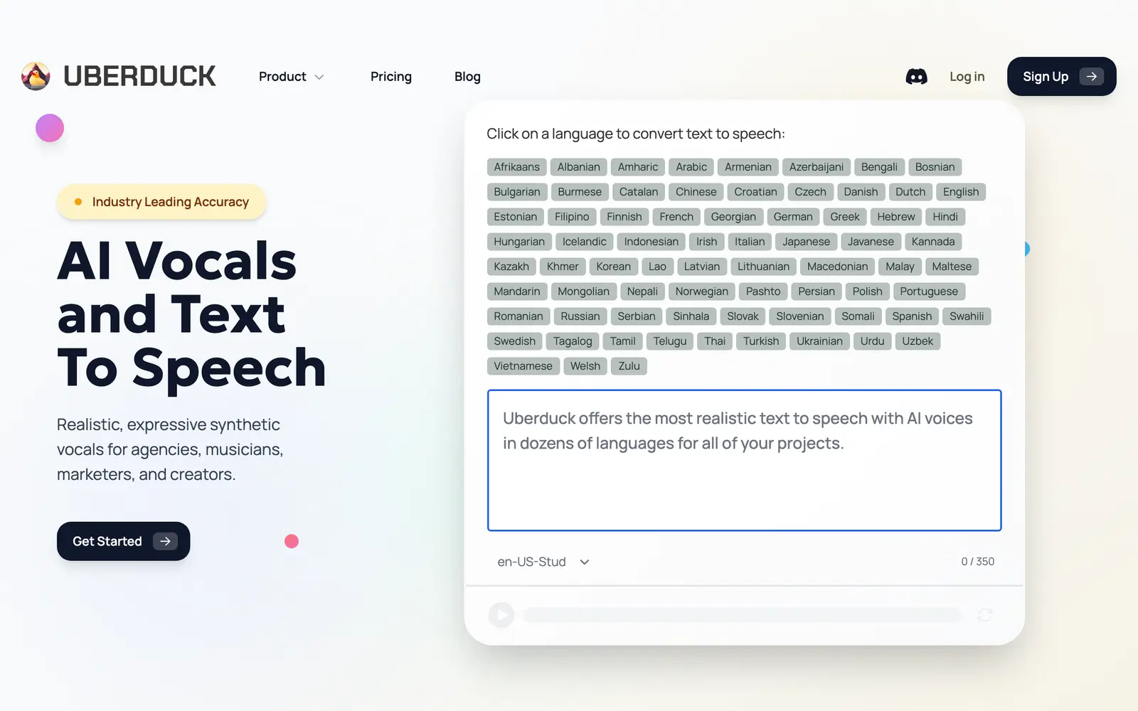 Screenshot of the Uberduck website