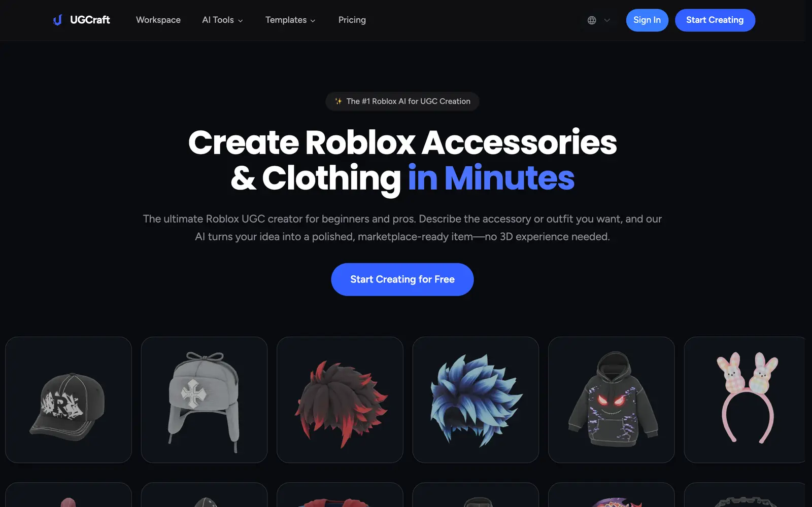 Screenshot of the UGCraft AI website