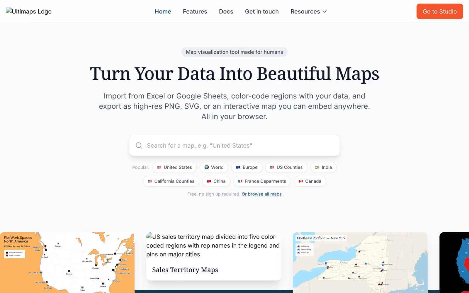 Screenshot of the Ultimaps website