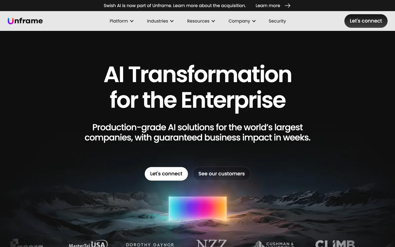 Screenshot of the Unframe AI website