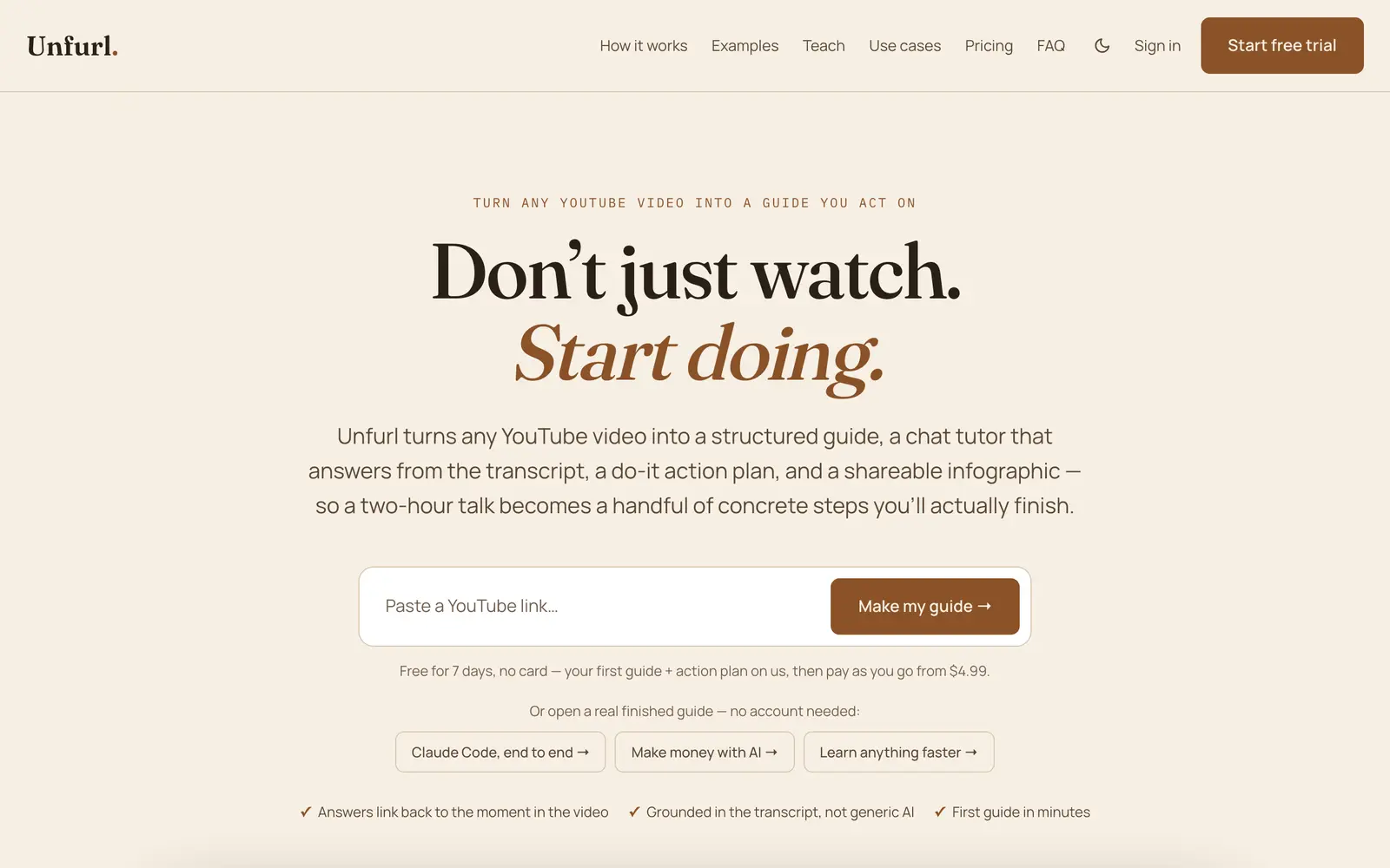 Screenshot of the Unfurl website