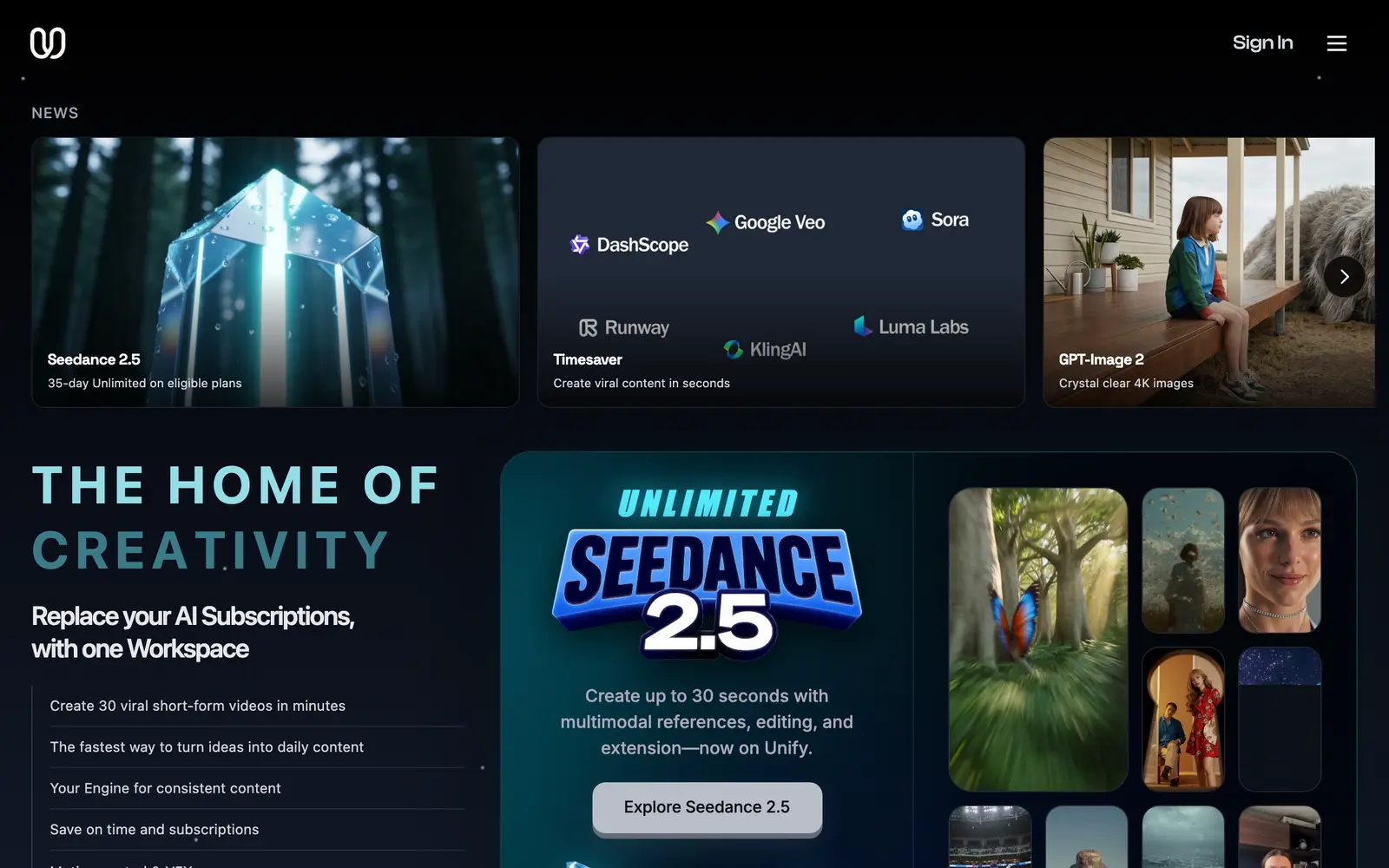 Screenshot of the Unify AI website