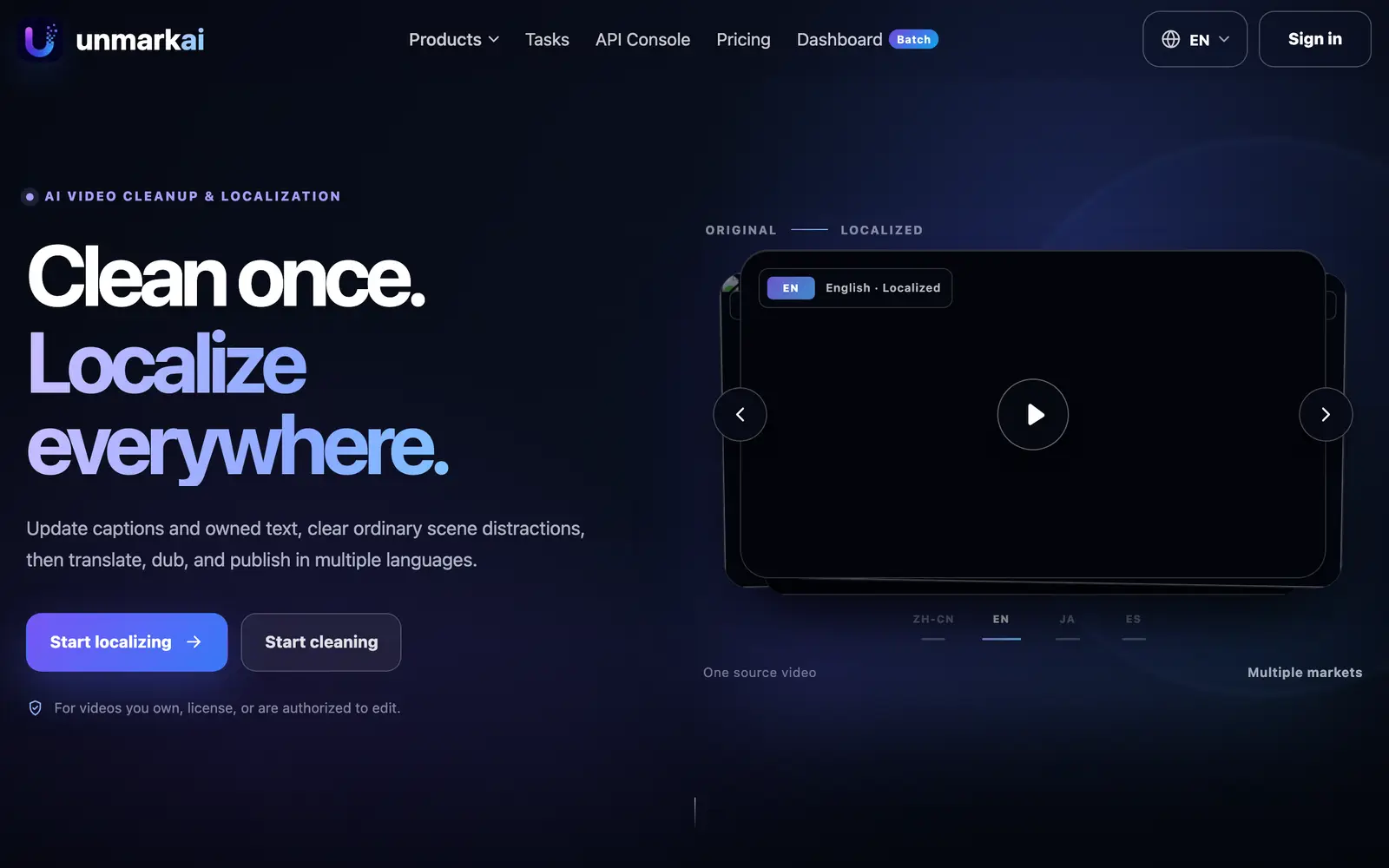 Screenshot of the UnmarkAI website
