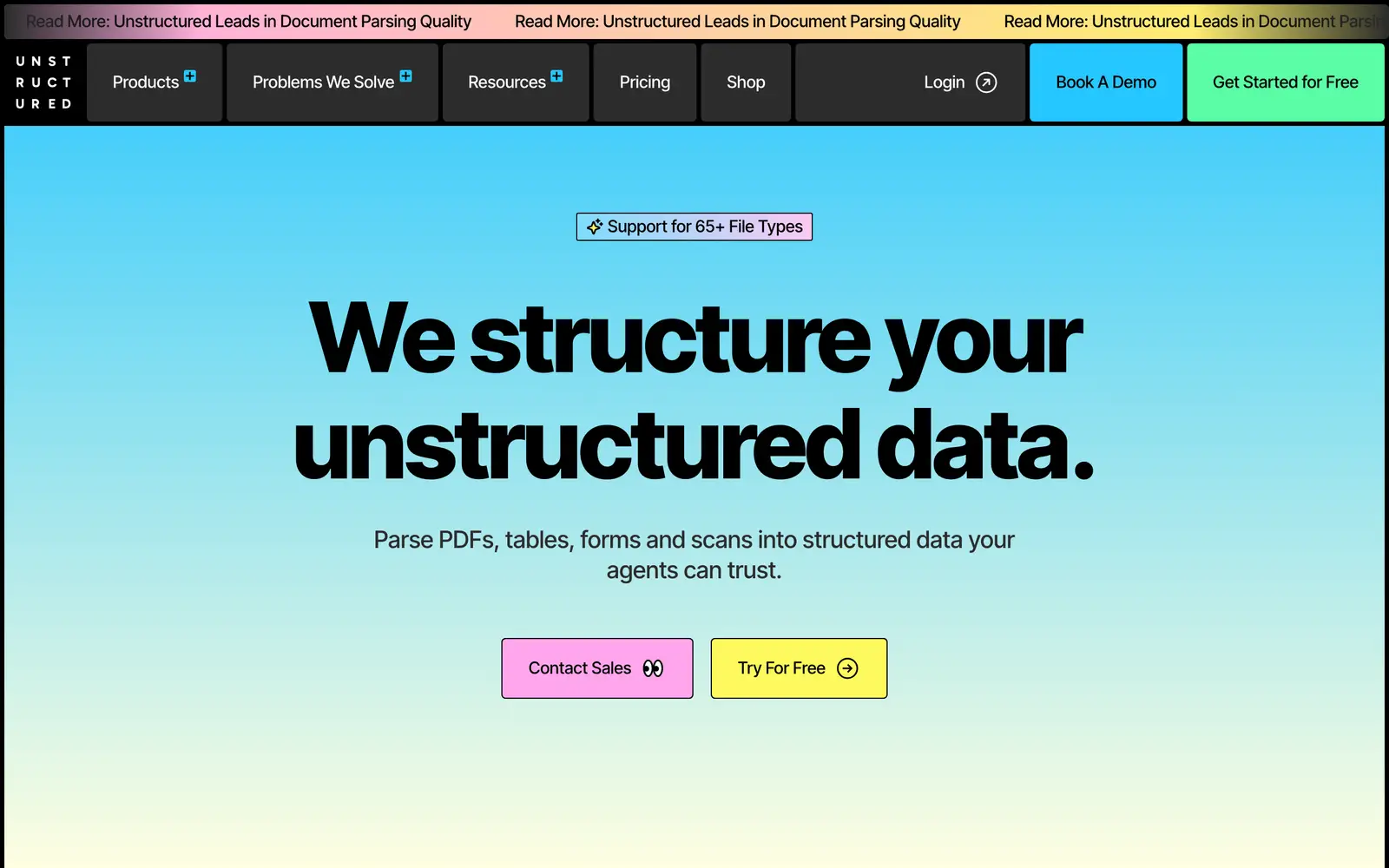 Screenshot of the Unstructured website