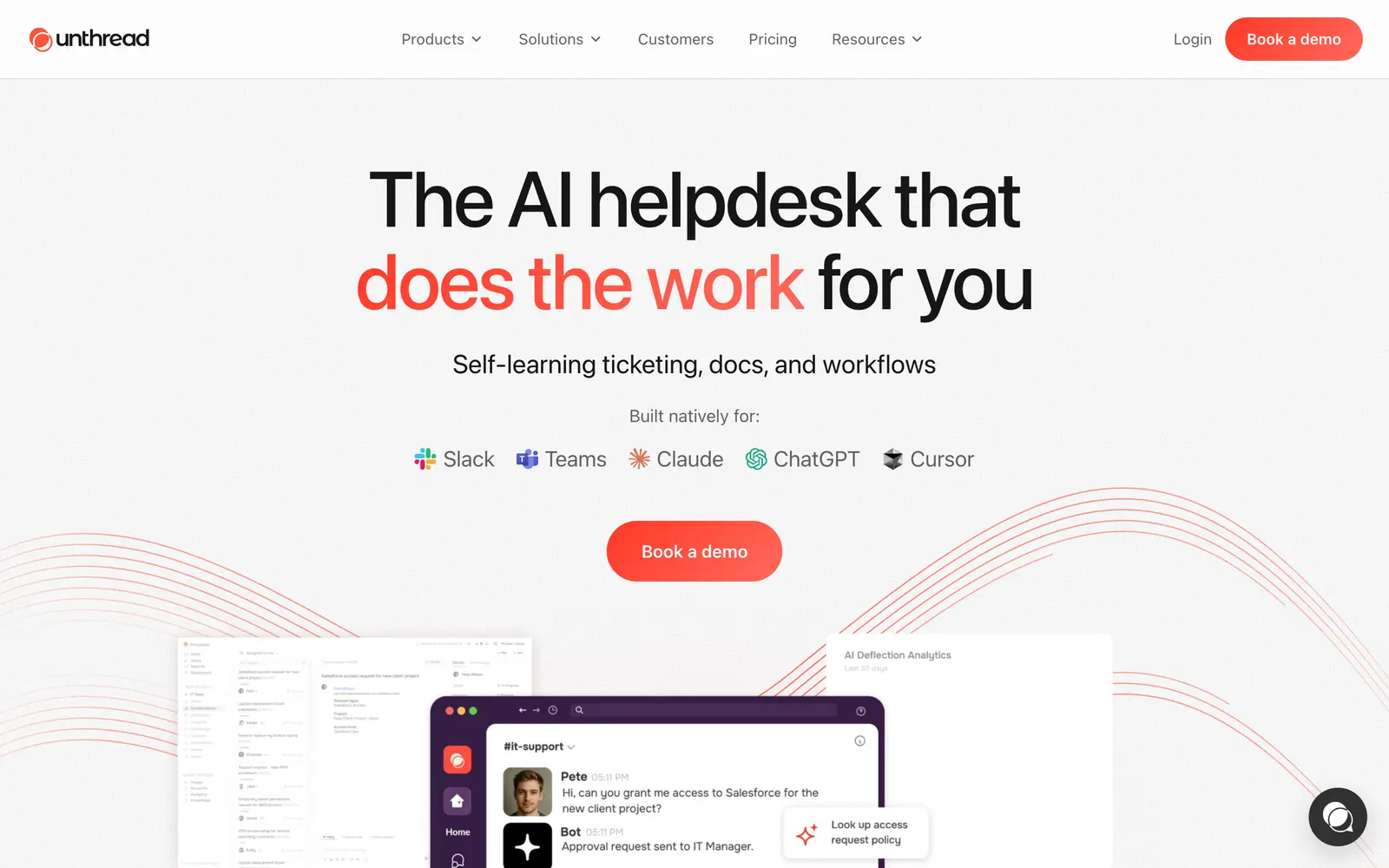 Screenshot of the Unthread website