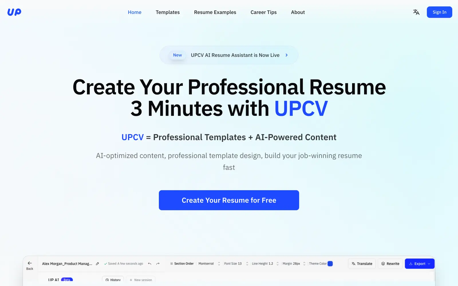 Screenshot of the UPCV website