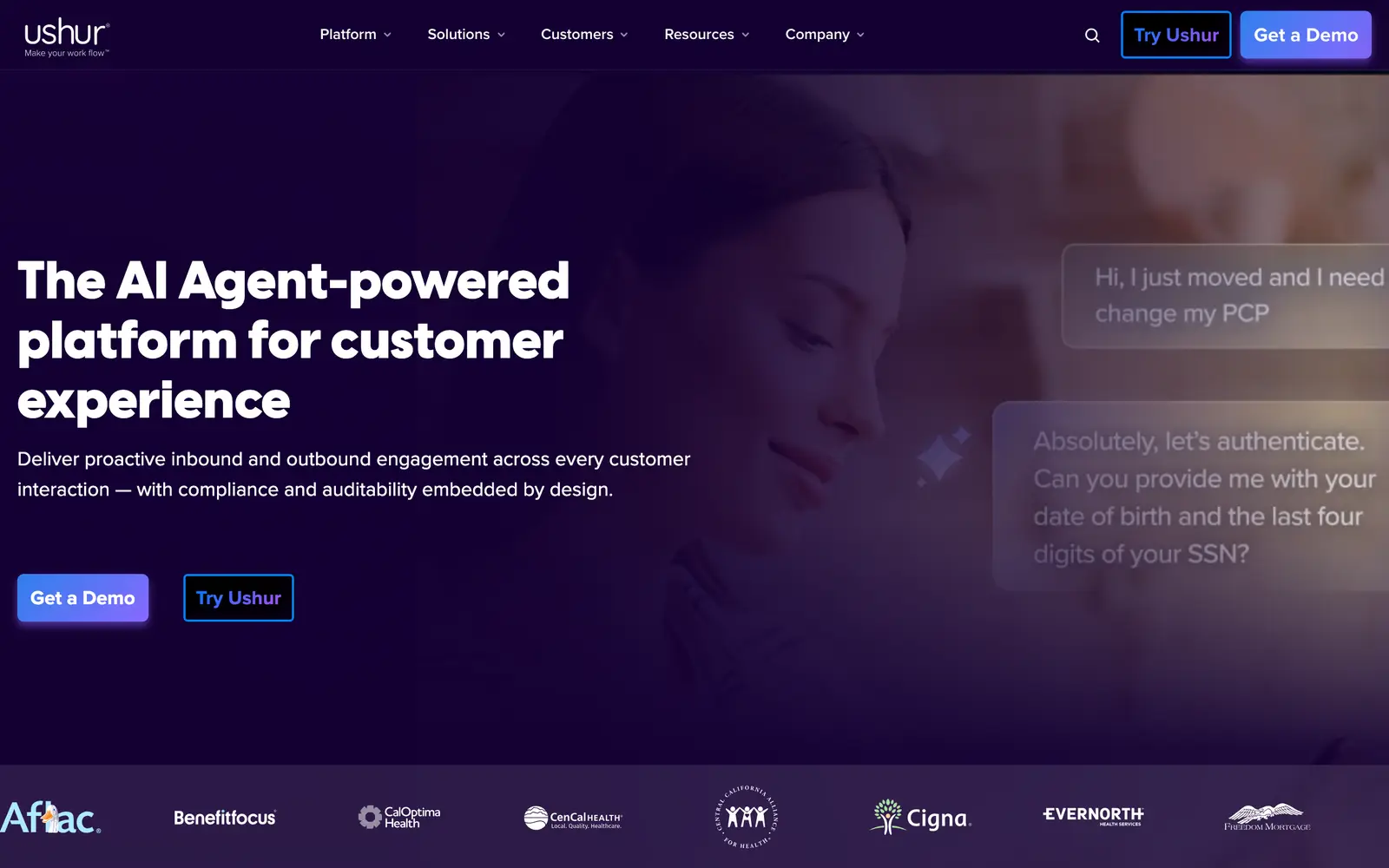 Screenshot of the Ushur website