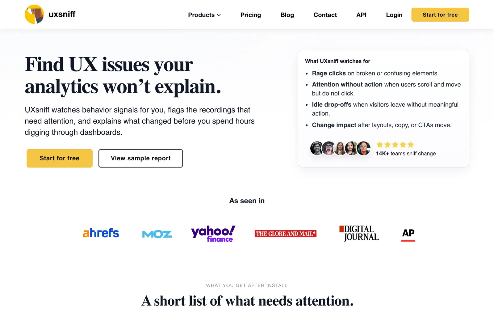 Screenshot of the UXsniff website