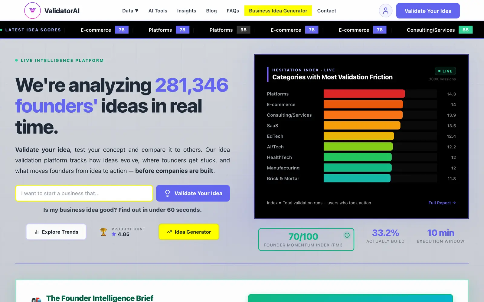 Screenshot of the ValidatorAI website