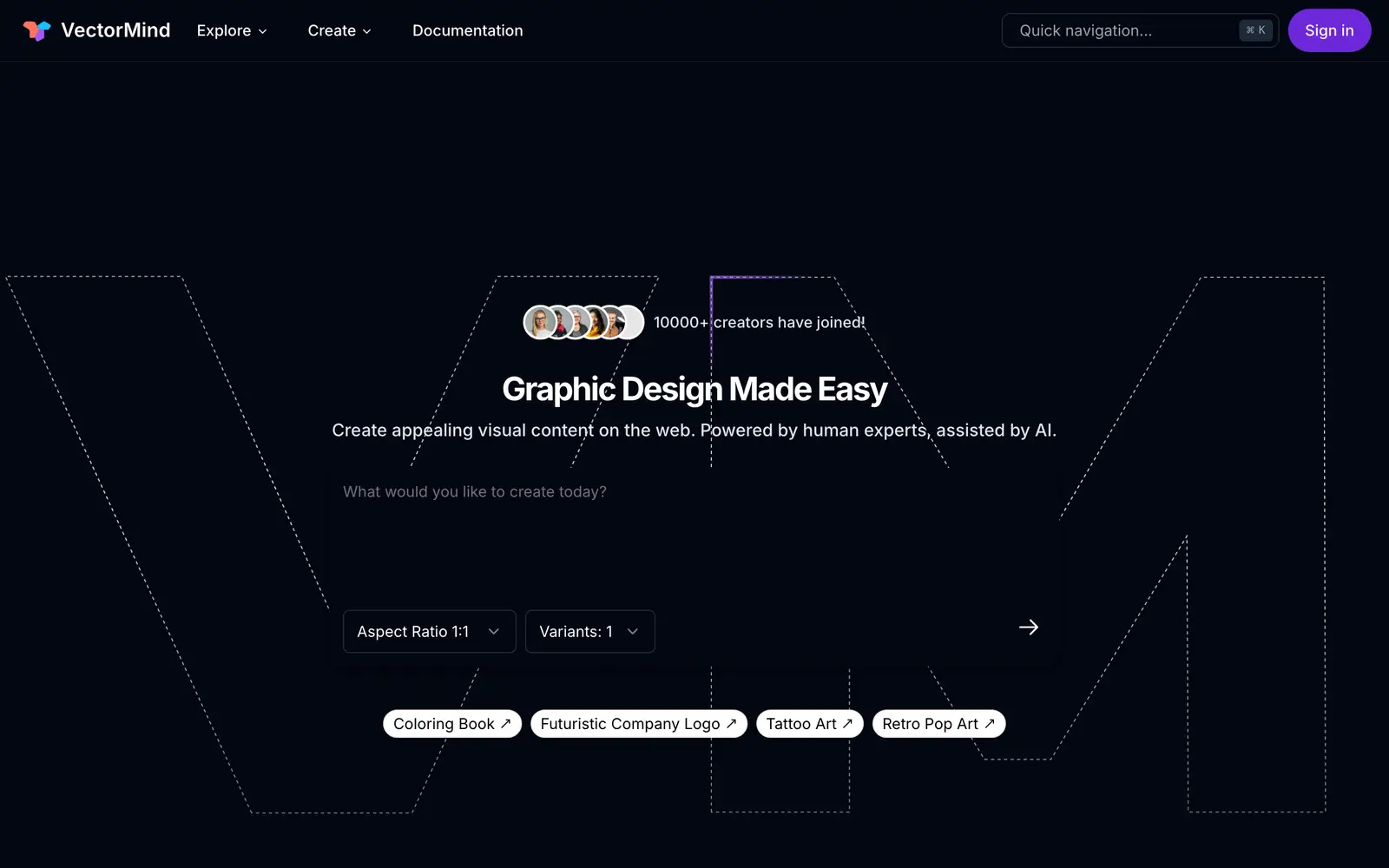 Screenshot of the VectorMind website