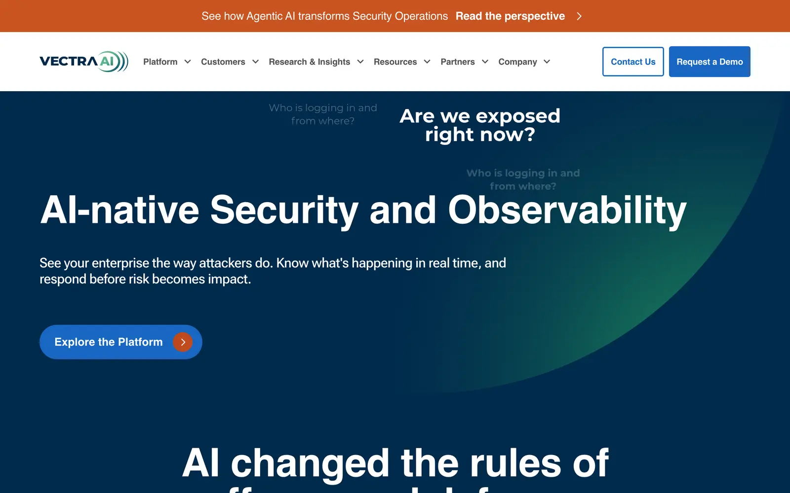 Screenshot of the Vectra AI website