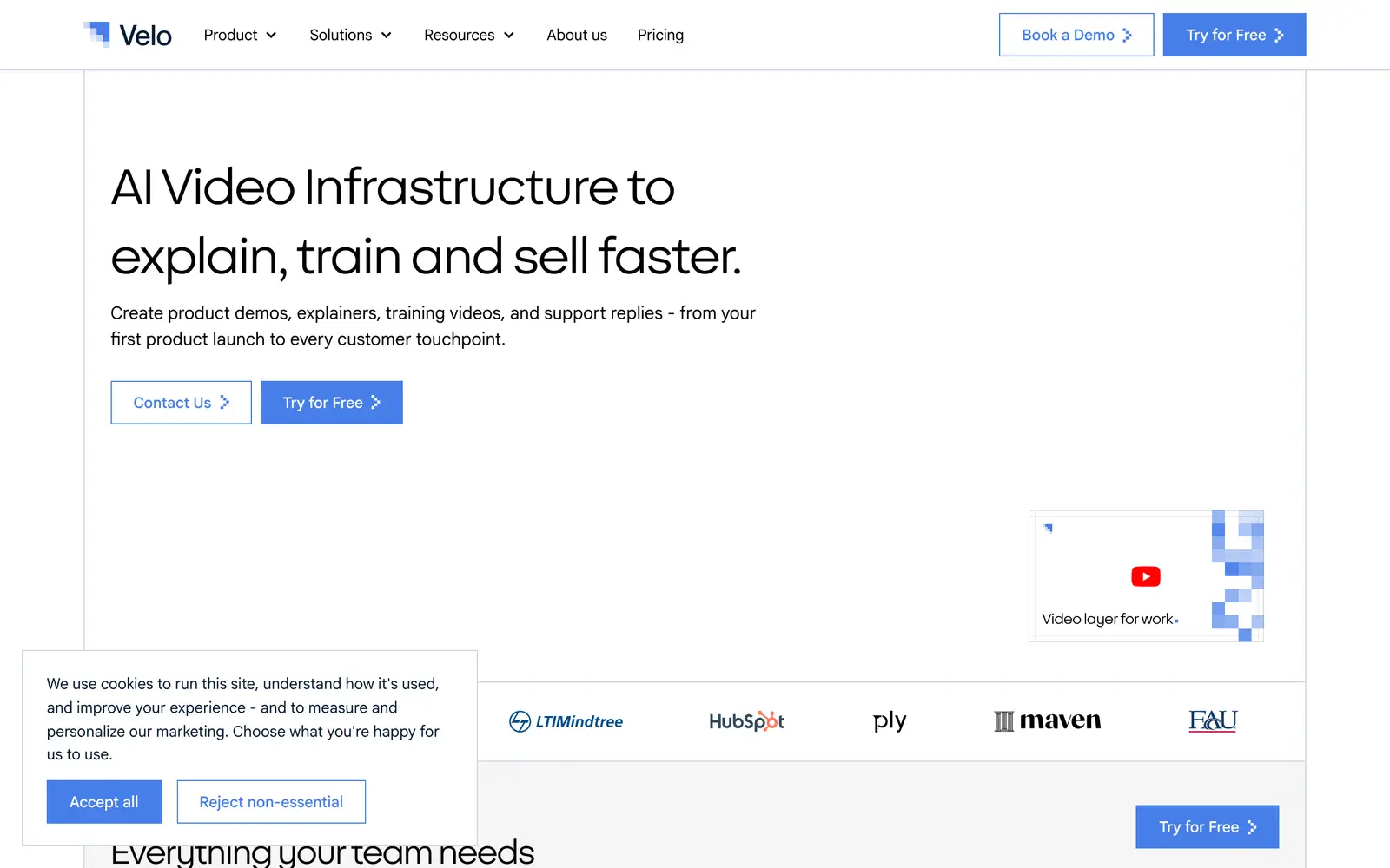Screenshot of the Velo website