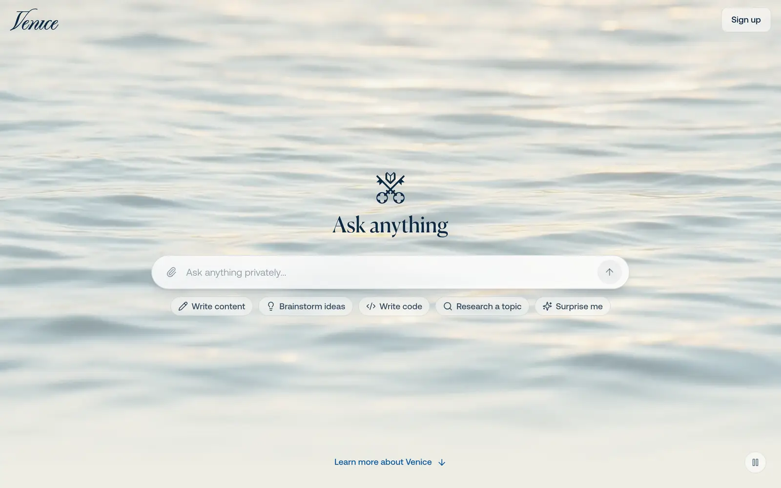 Screenshot of the Venice website