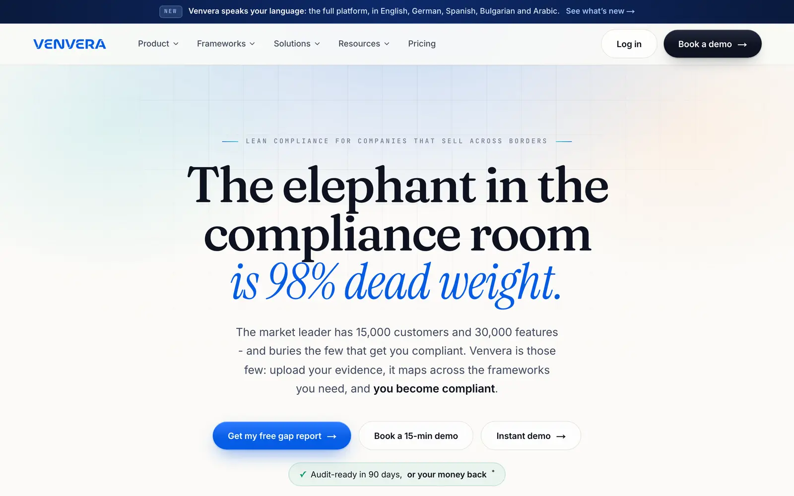 Screenshot of the Venvera website
