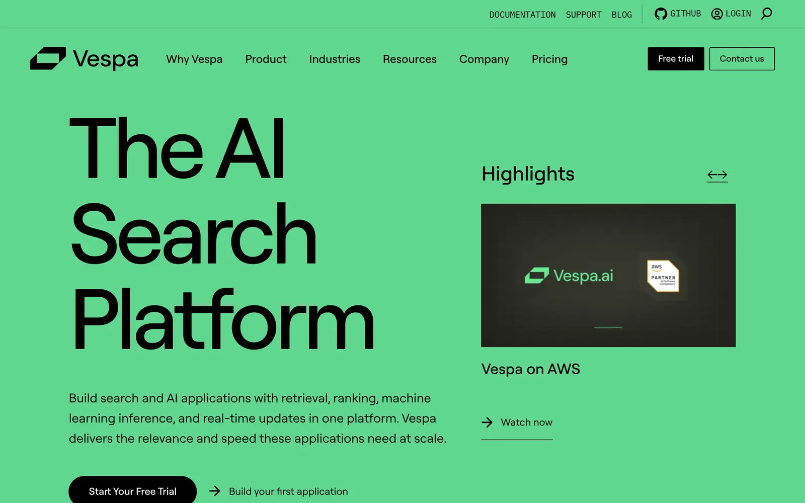 Screenshot of the Vespa website