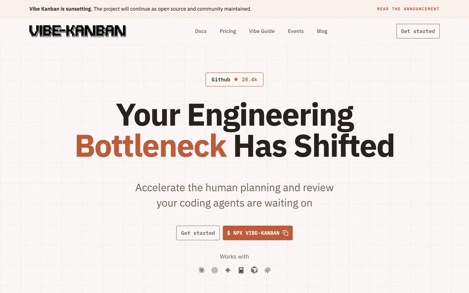 Screenshot of the Vibe Kanban website