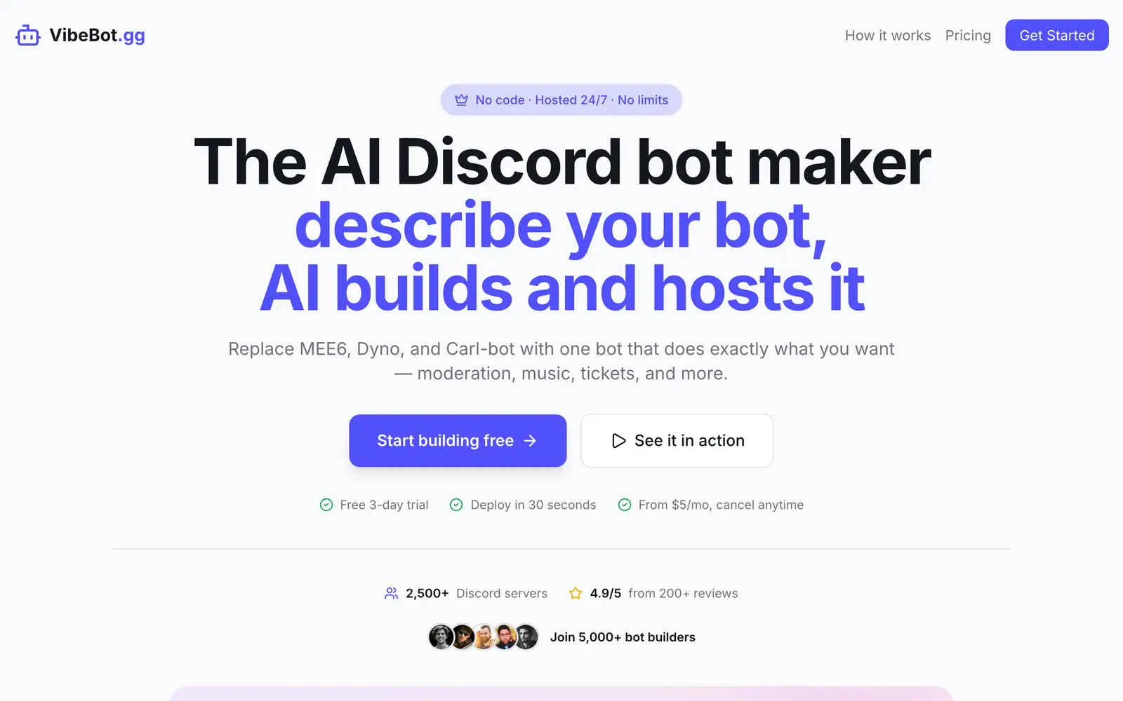 Screenshot of the VibeBot website