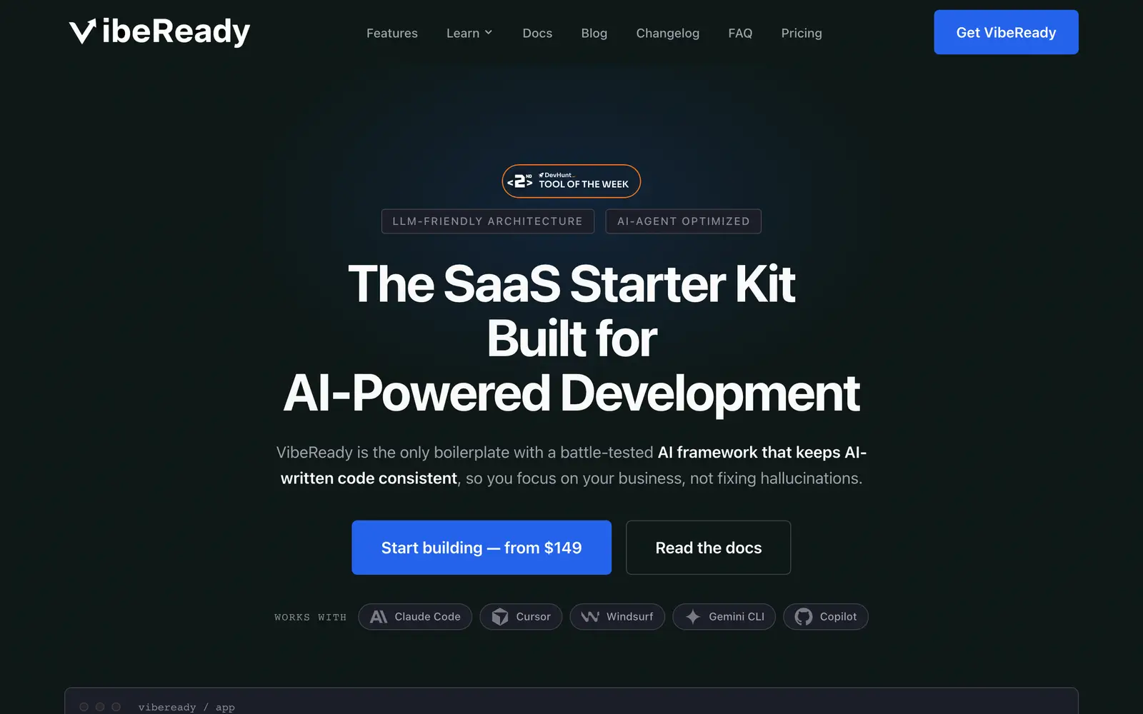 Screenshot of the VibeReady website