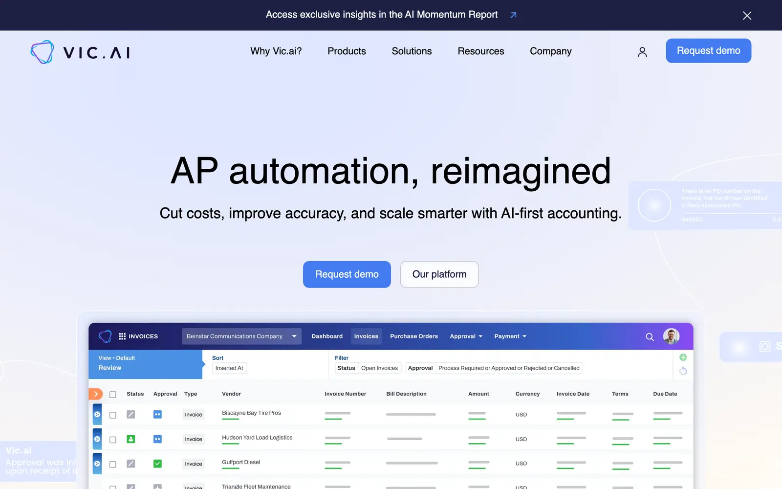 Screenshot of the Vic.ai website
