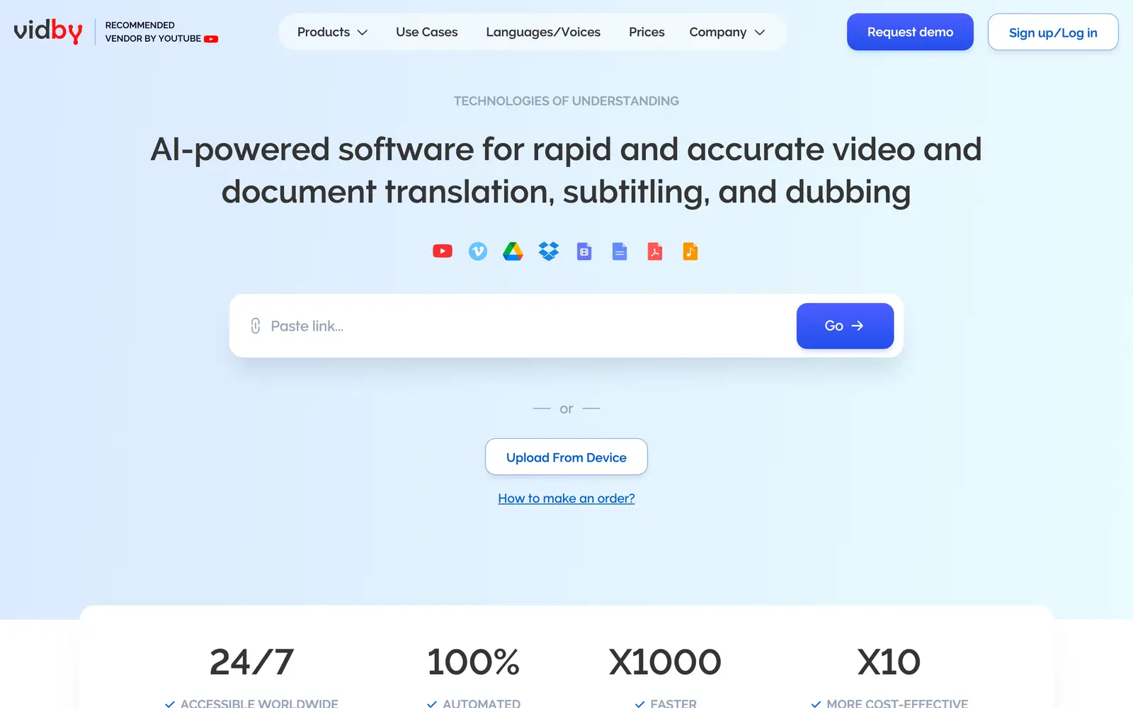 Screenshot of the vidby website
