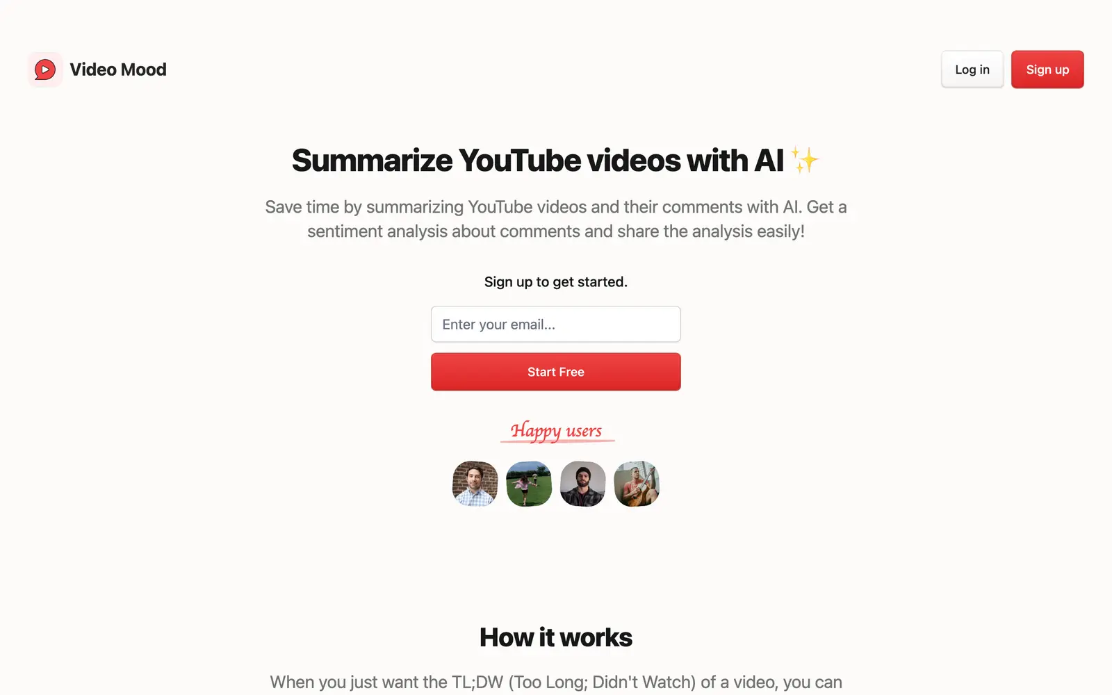 Screenshot of the Video Mood website