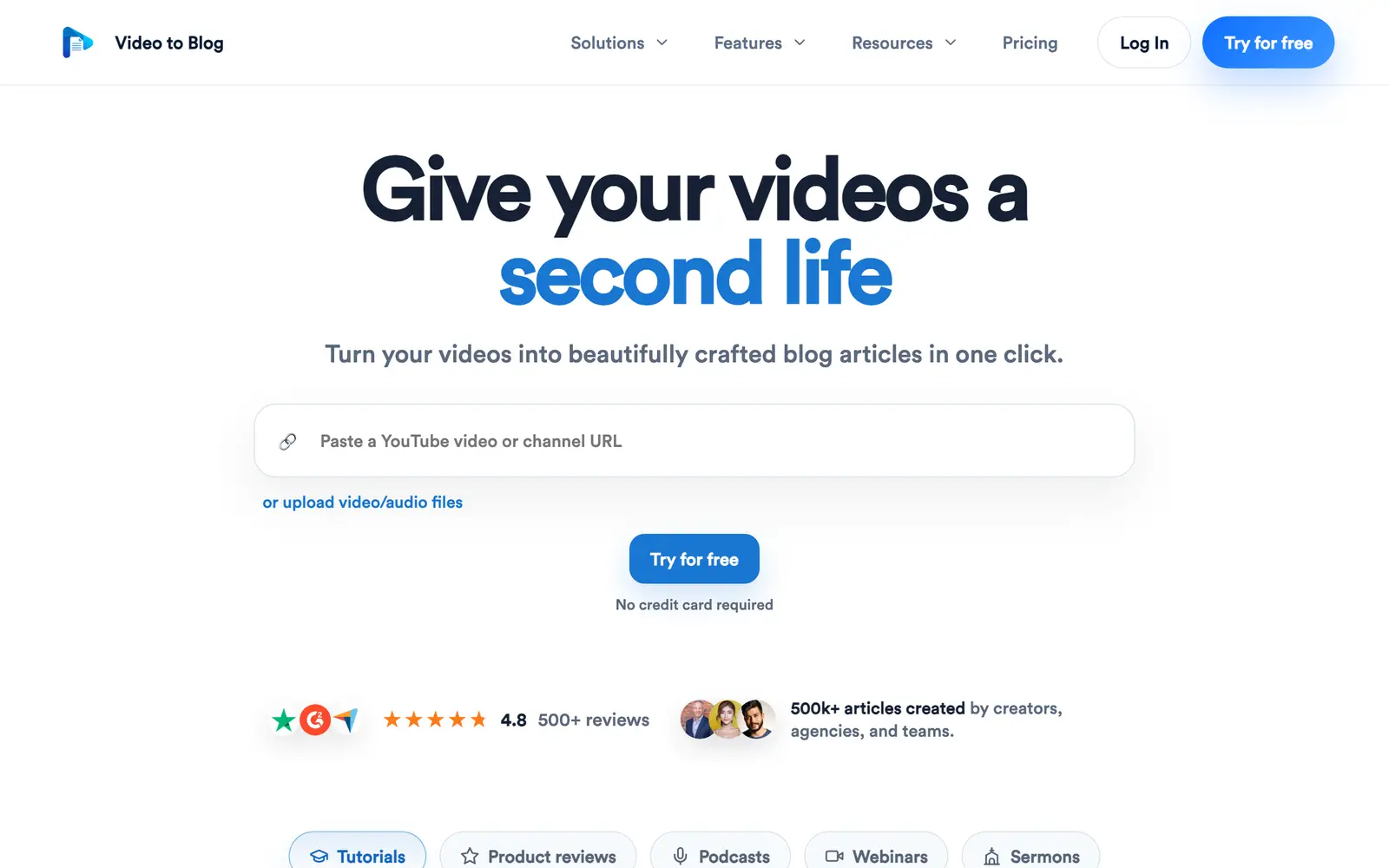 Screenshot of the Video To Blog website