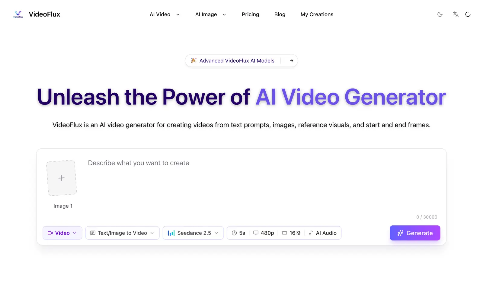 Screenshot of the VideoFlux website