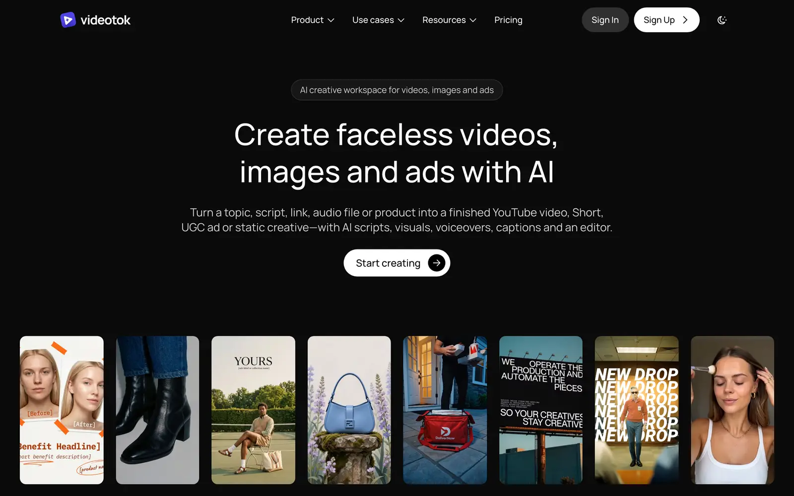 Screenshot of the Videotok website