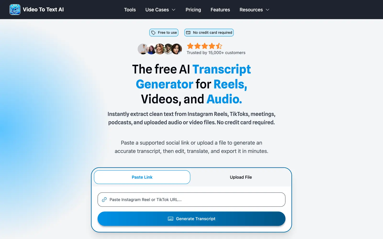Screenshot of the Video to Text website