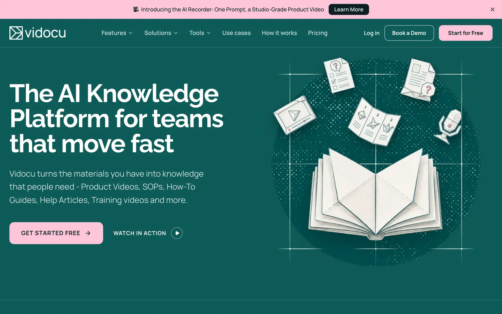 Screenshot of the Vidocu website