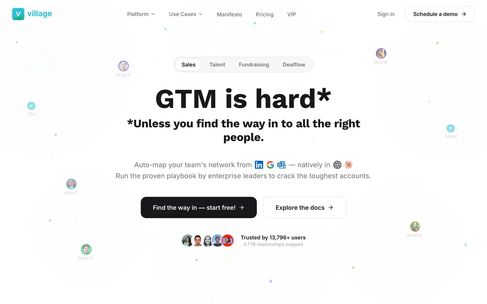 Screenshot of the Village website