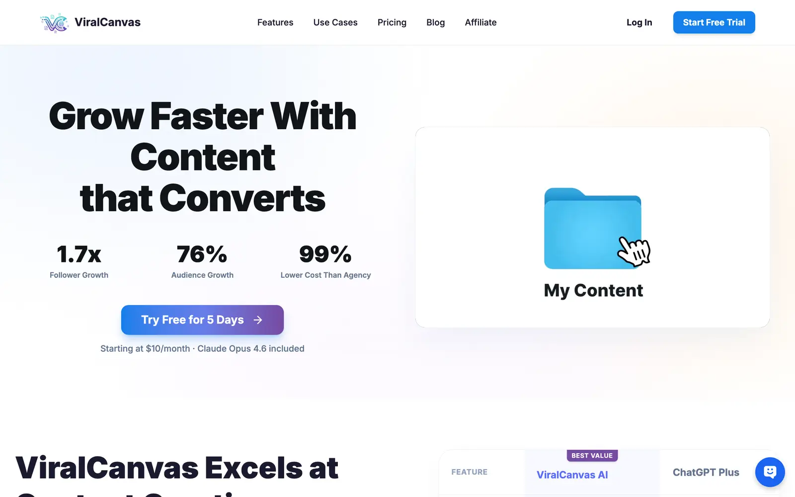 Screenshot of the ViralCanvas.ai website