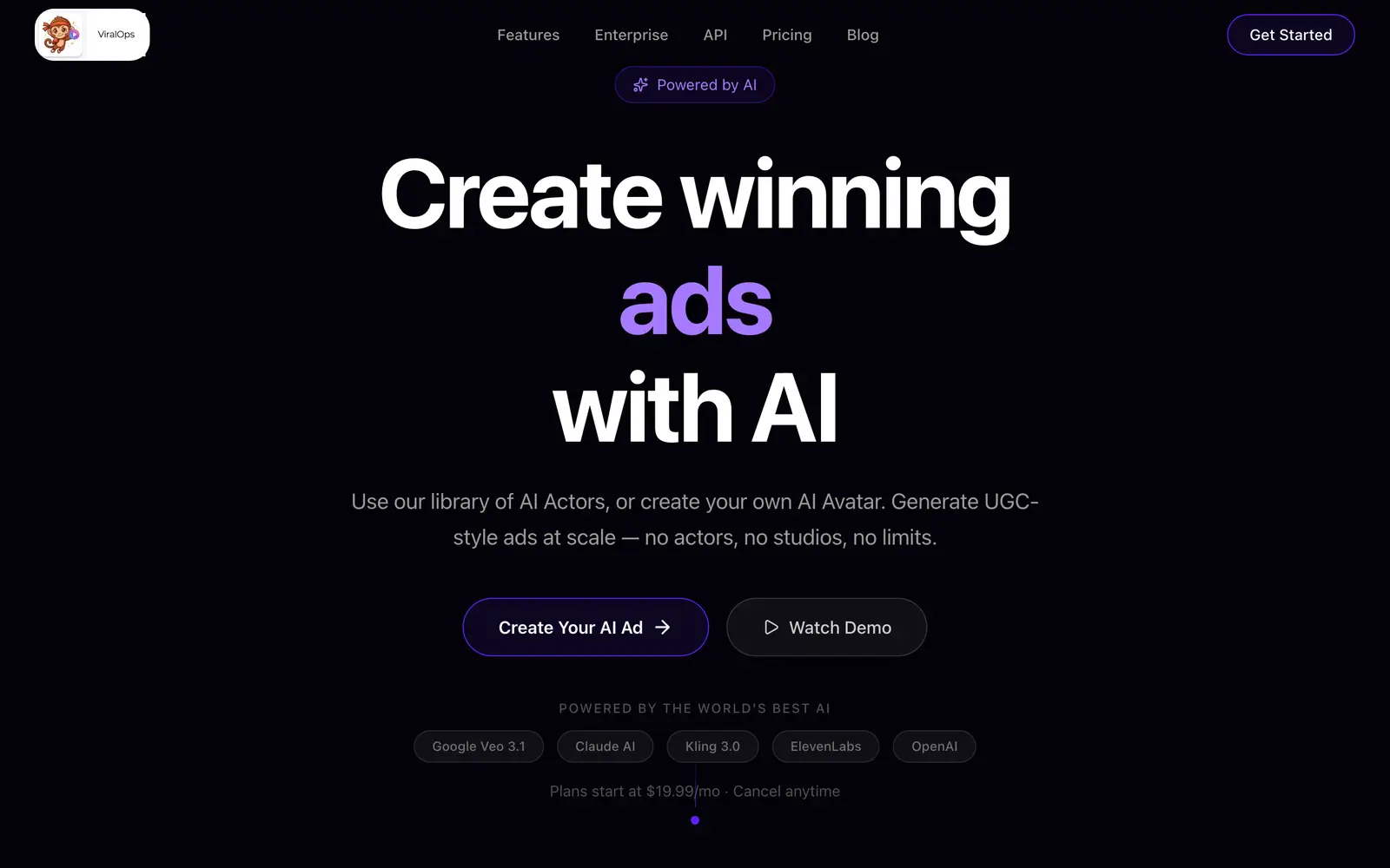 Screenshot of the ViralOps website