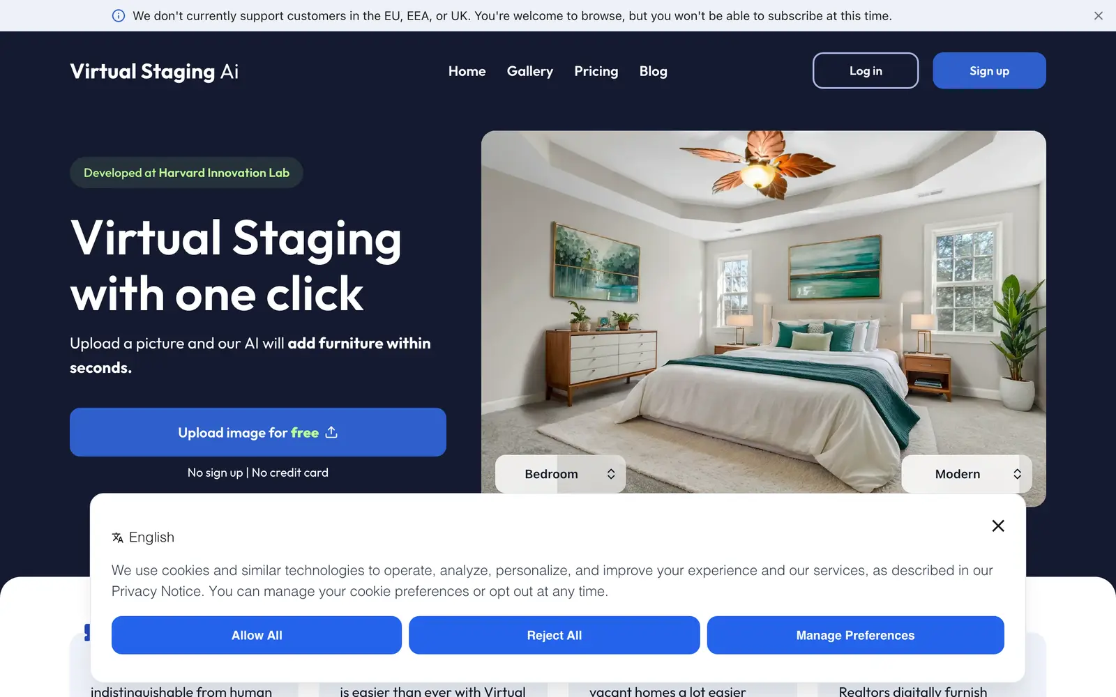 Screenshot of the Virtual Staging AI website