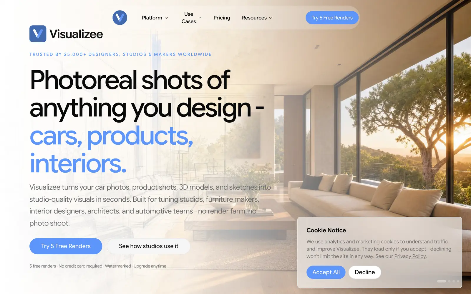 Screenshot of the Visualizee website