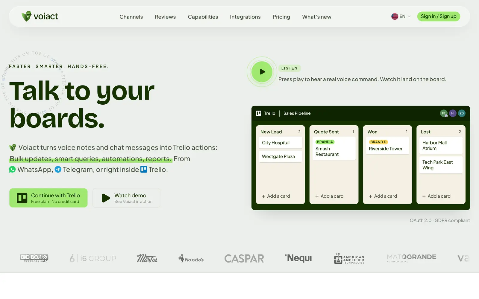 Screenshot of the Voiact website