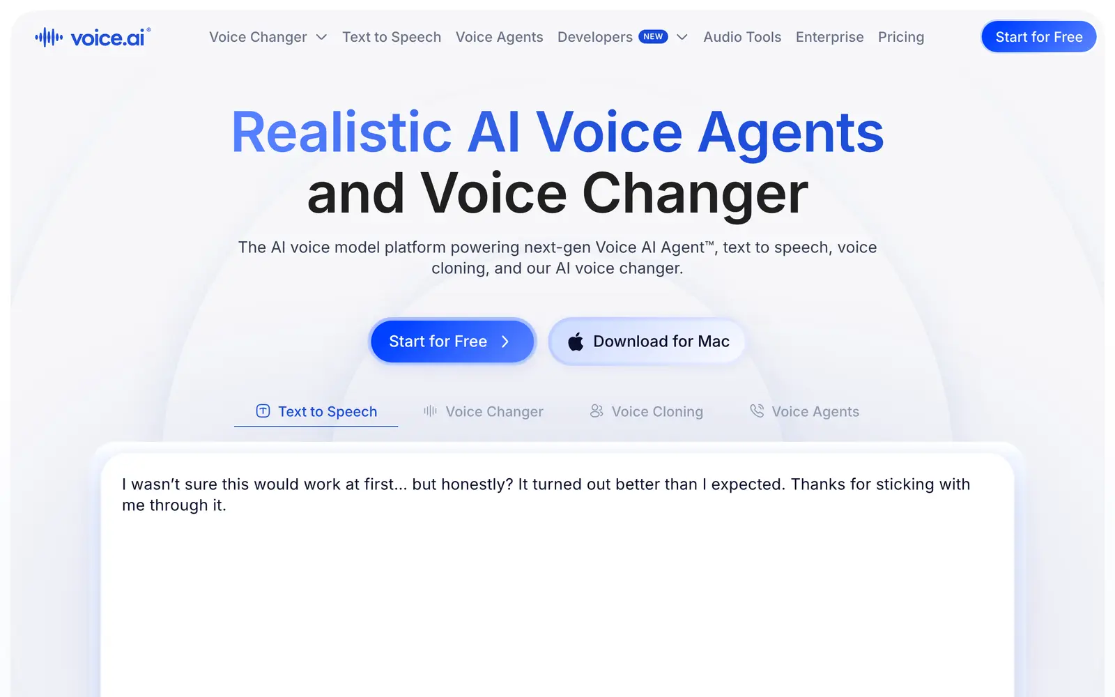 Screenshot of the Voice.ai website