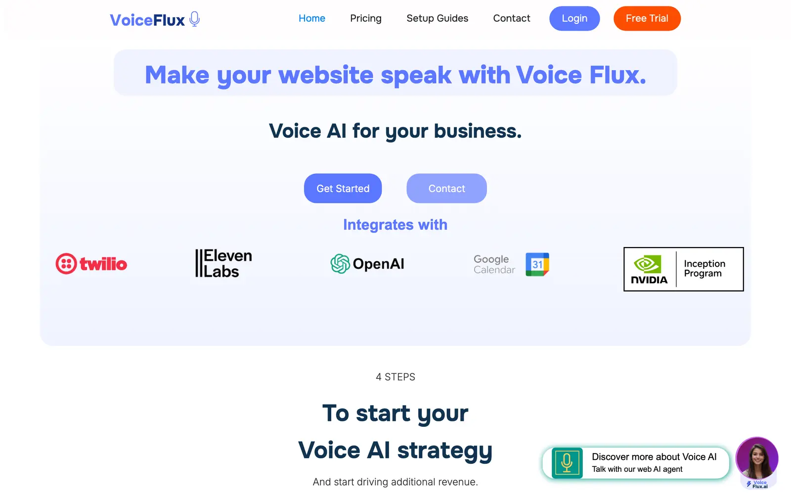 Screenshot of the Voice Flux website