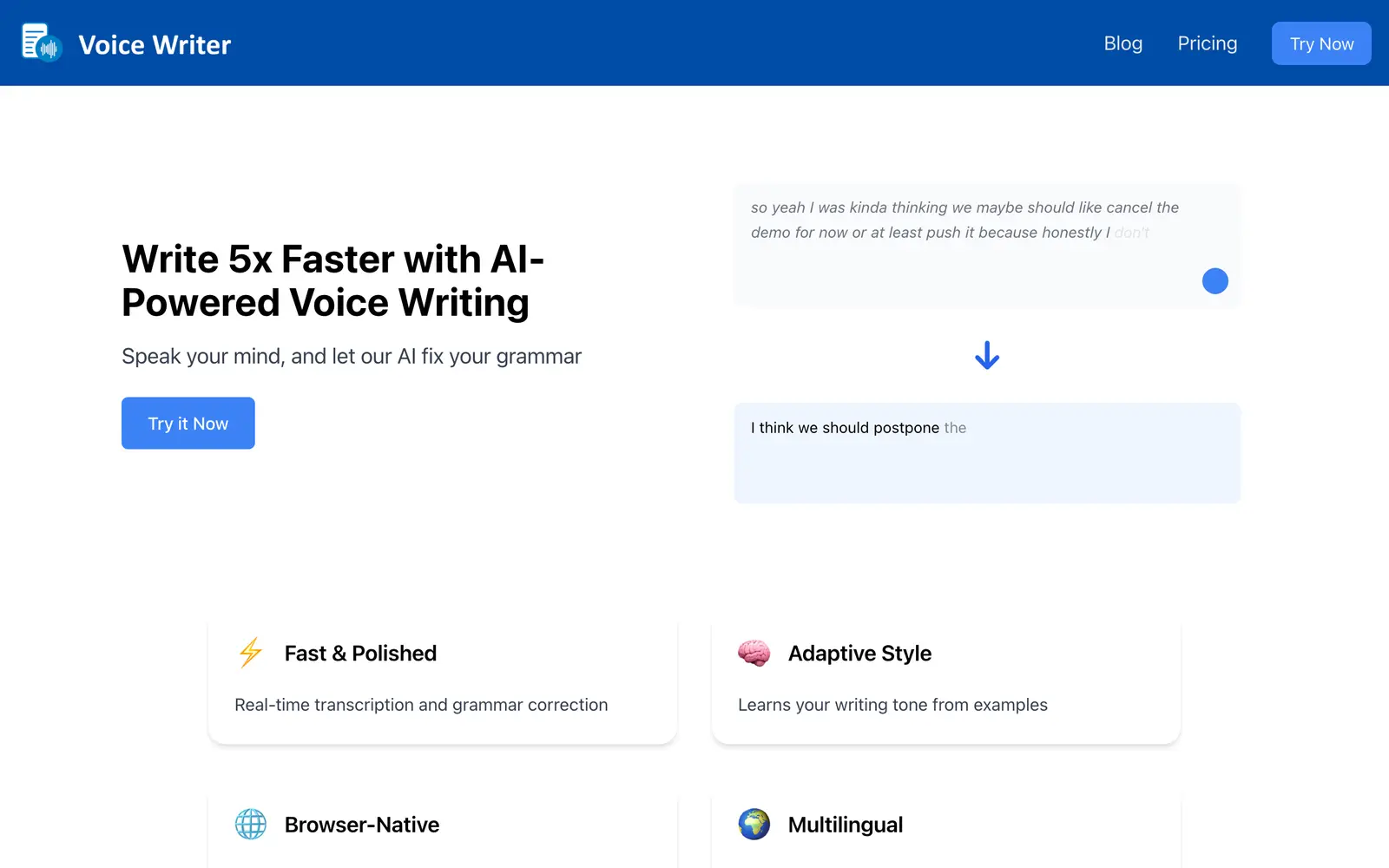Screenshot of the Voice Writer website