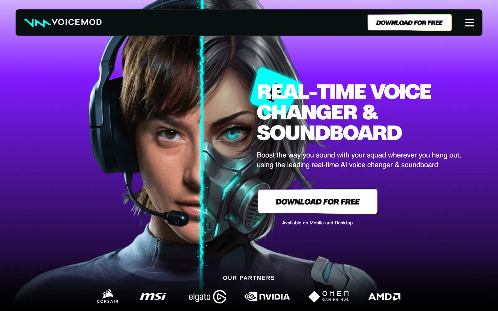 Screenshot of the Voicemod website