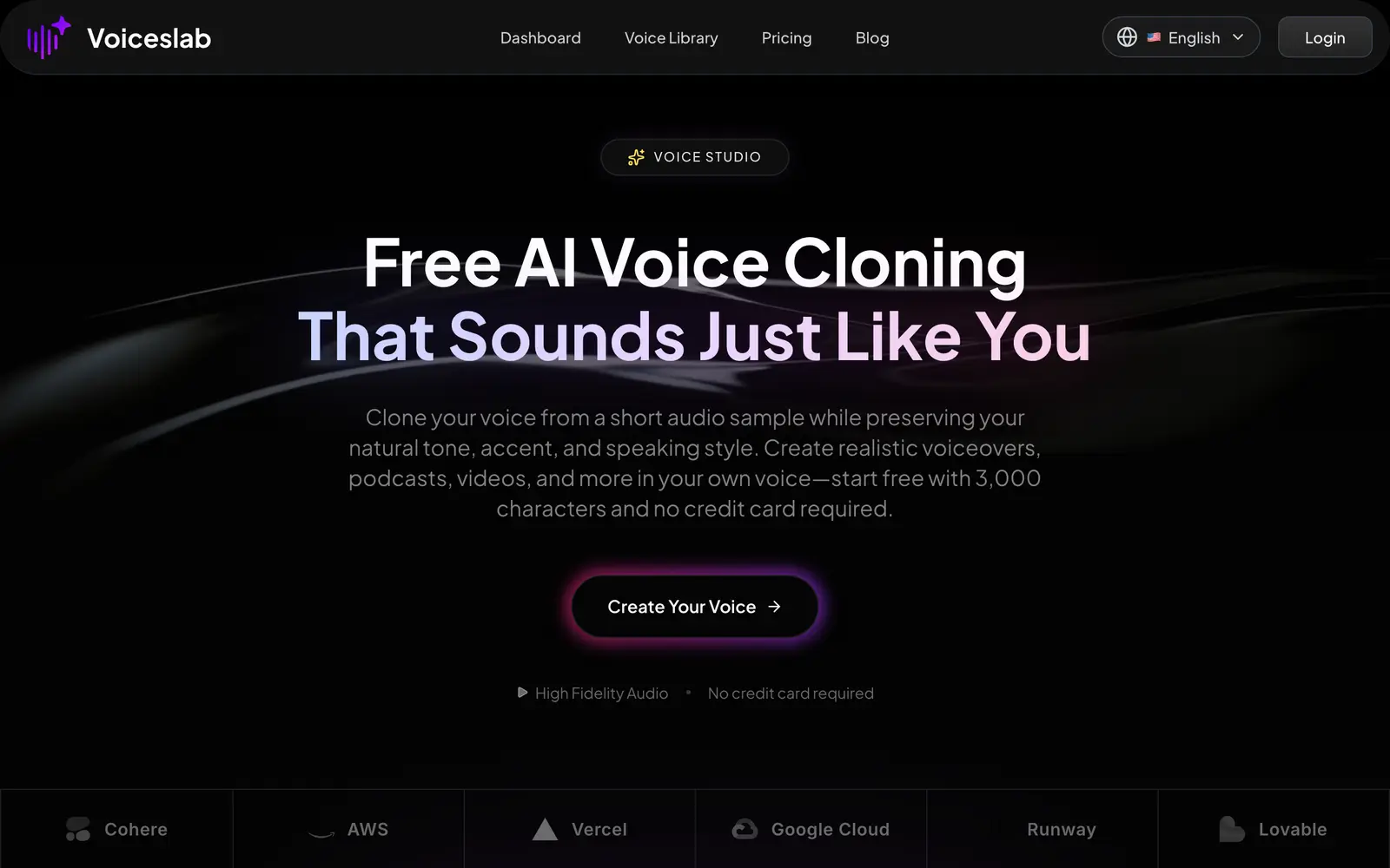 Screenshot of the Voiceslab website