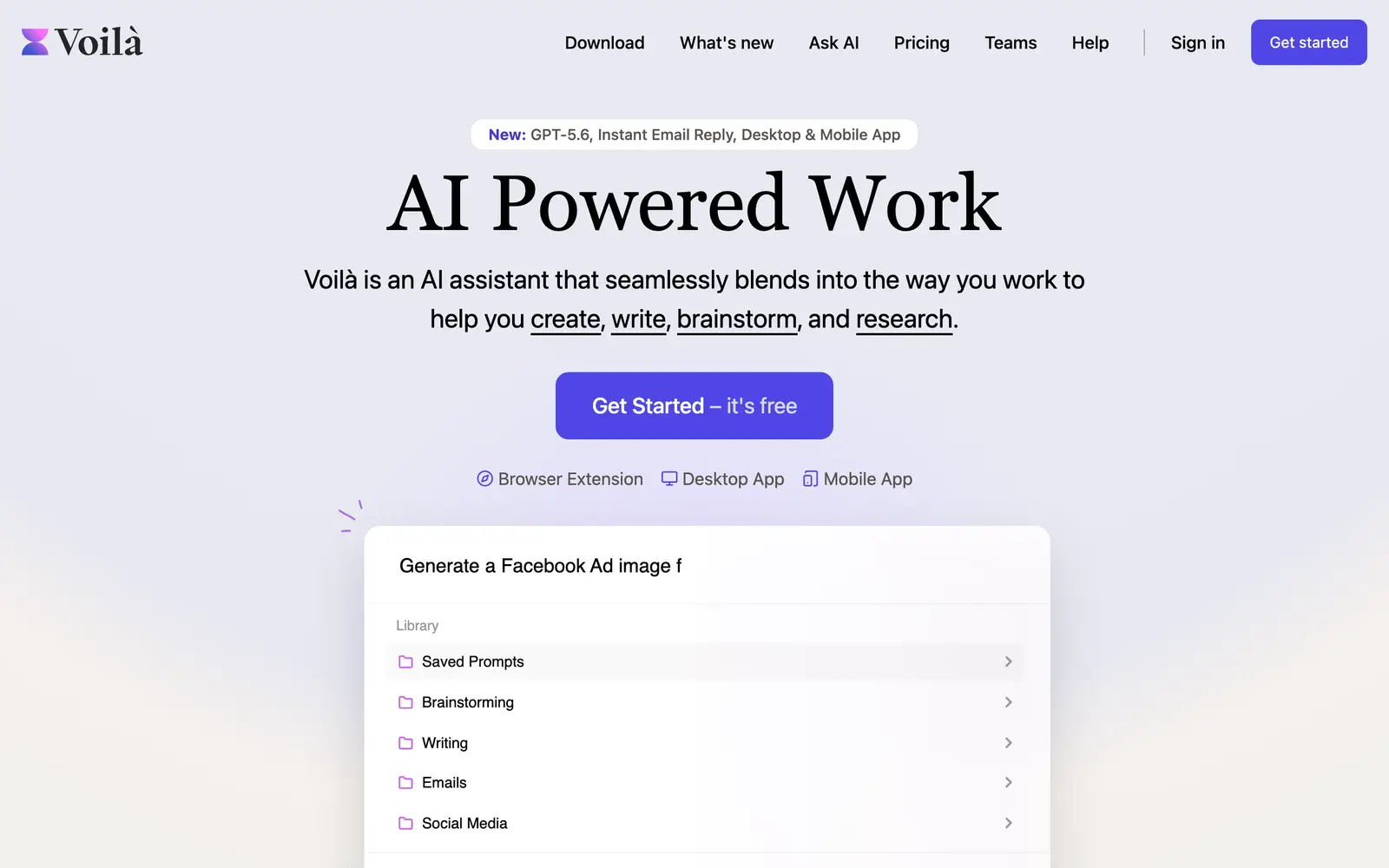 Screenshot of the Voila website