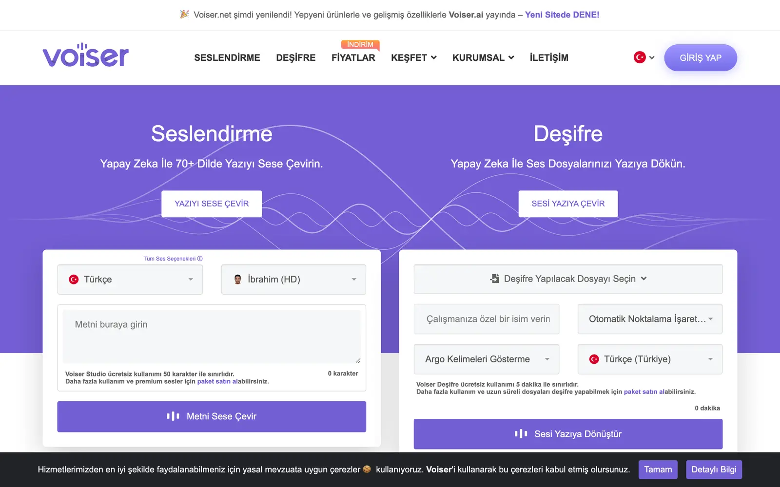 Screenshot of the Voiser website