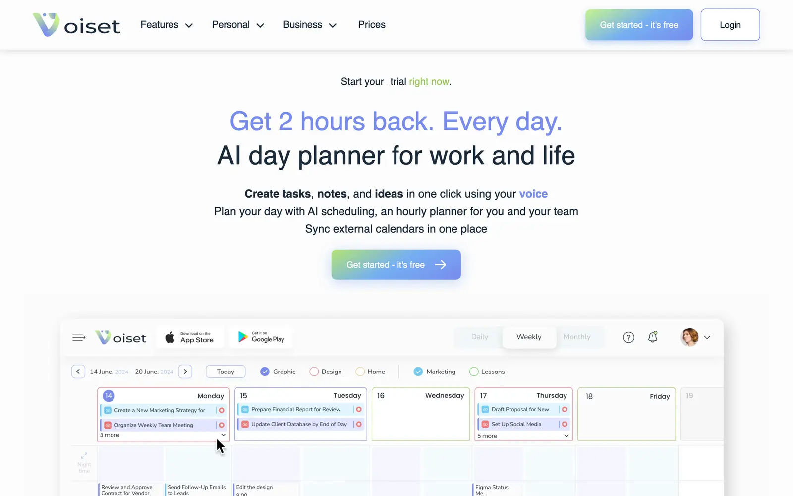 Screenshot of the Voiset website